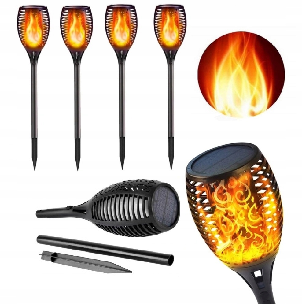 Solárna lampa TORCH FLAME, čierna, 50 cm, 4 ks.